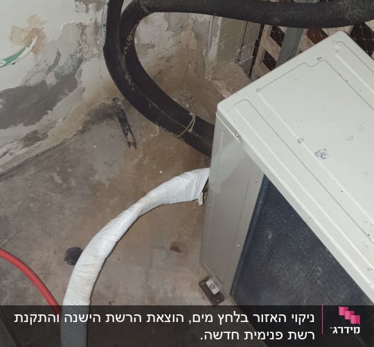 צינורות ומיכל מים בחדר שירות